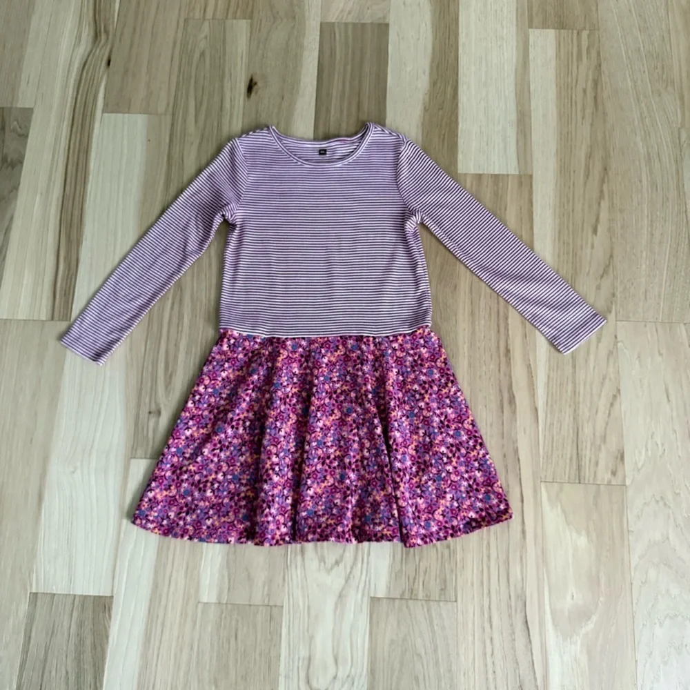 Tea Collection Striped Long Sleeve Dress with Floral Skirt size 10